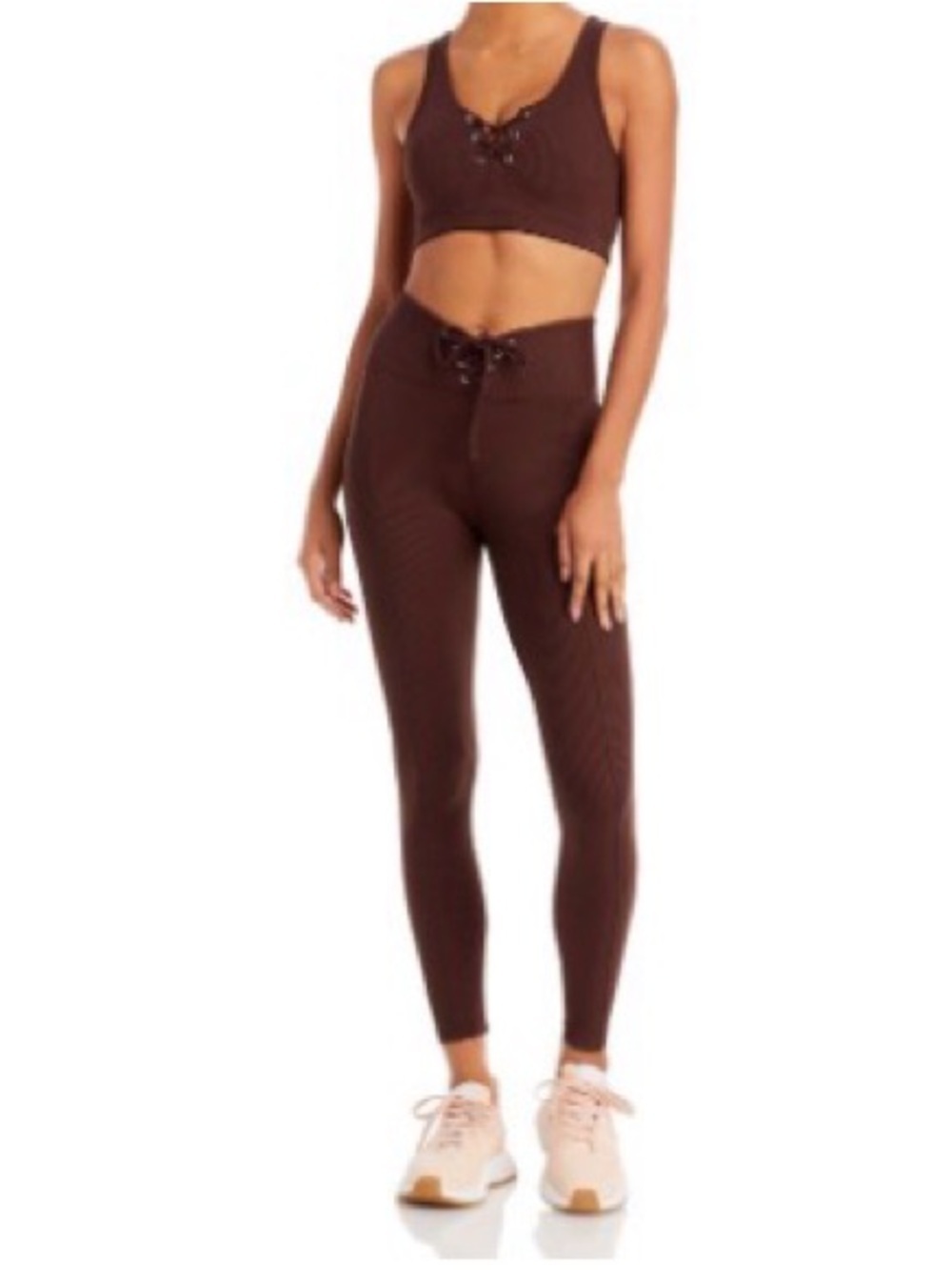 YEAR OF OURS- RIBBED FOOTBALL LACE UP LEGGING SET- DARK OAK- SIZE XS